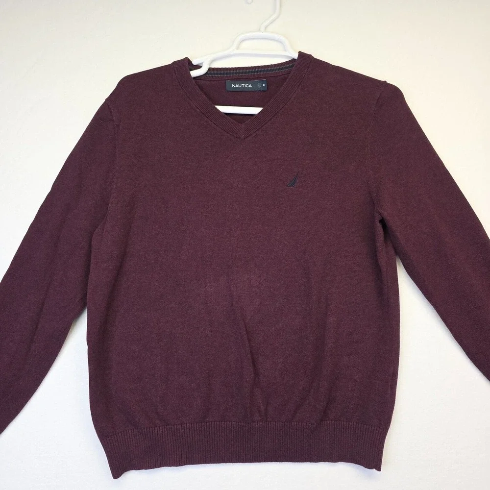 Nautica‎ Sweater Mens M Purple V Neck Knit Preppy Academia Business Work Formal